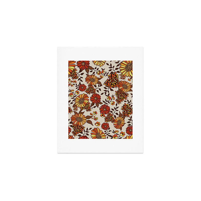 Retro 70s boho hippie orange flower power Art Print Gallery Image 1