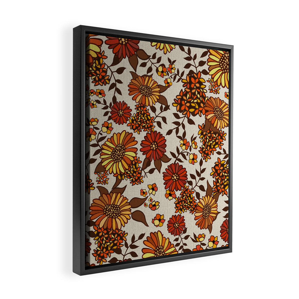 Retro 70s boho hippie orange flower power Framed Canvas Print Gallery Image 2