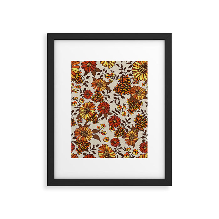 Retro 70s boho hippie orange flower power Framed Art Print Gallery Image 1