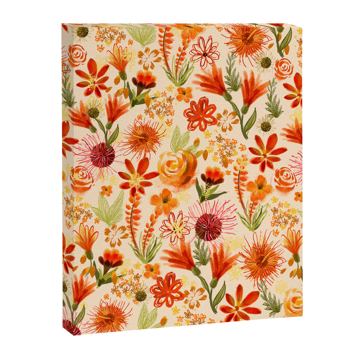 Watercolor flowers, orange, red, boho, pretty, bright colours Canvas Print Gallery Image 1