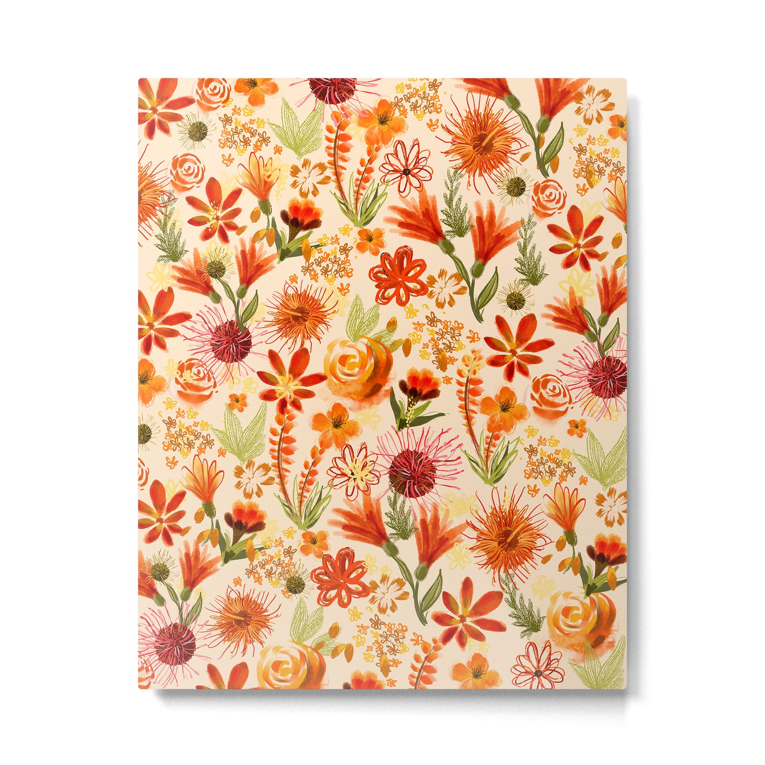 Watercolor flowers, orange, red, boho, pretty, bright colours Metal Print Gallery Image 4
