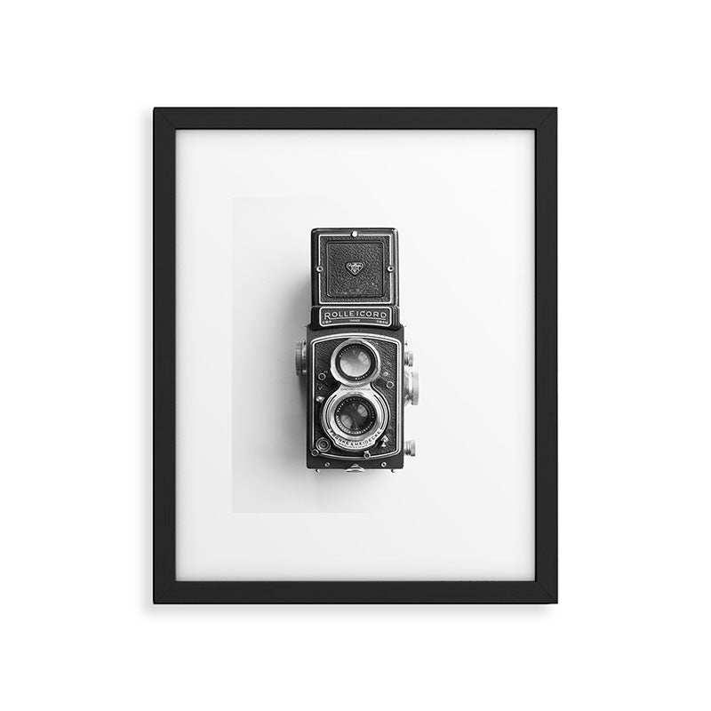 A vintage Rolleicord camera in black and white in a white background, retro photography Framed Art Print Gallery Image 6