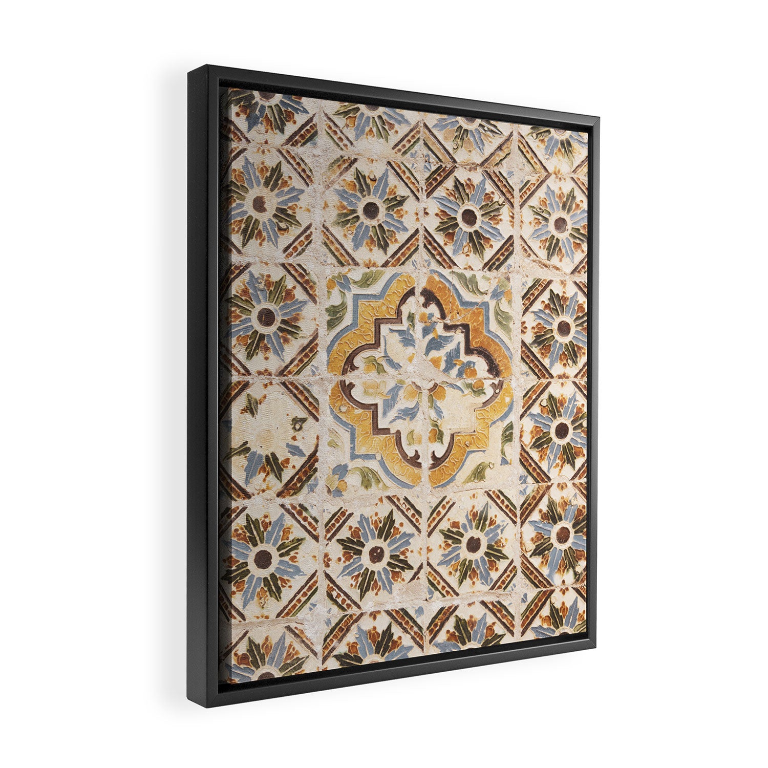 An old tile pattern or azulejos in Sintra Portugal  Summer street and travel photography Framed Canvas Print Gallery Image 2