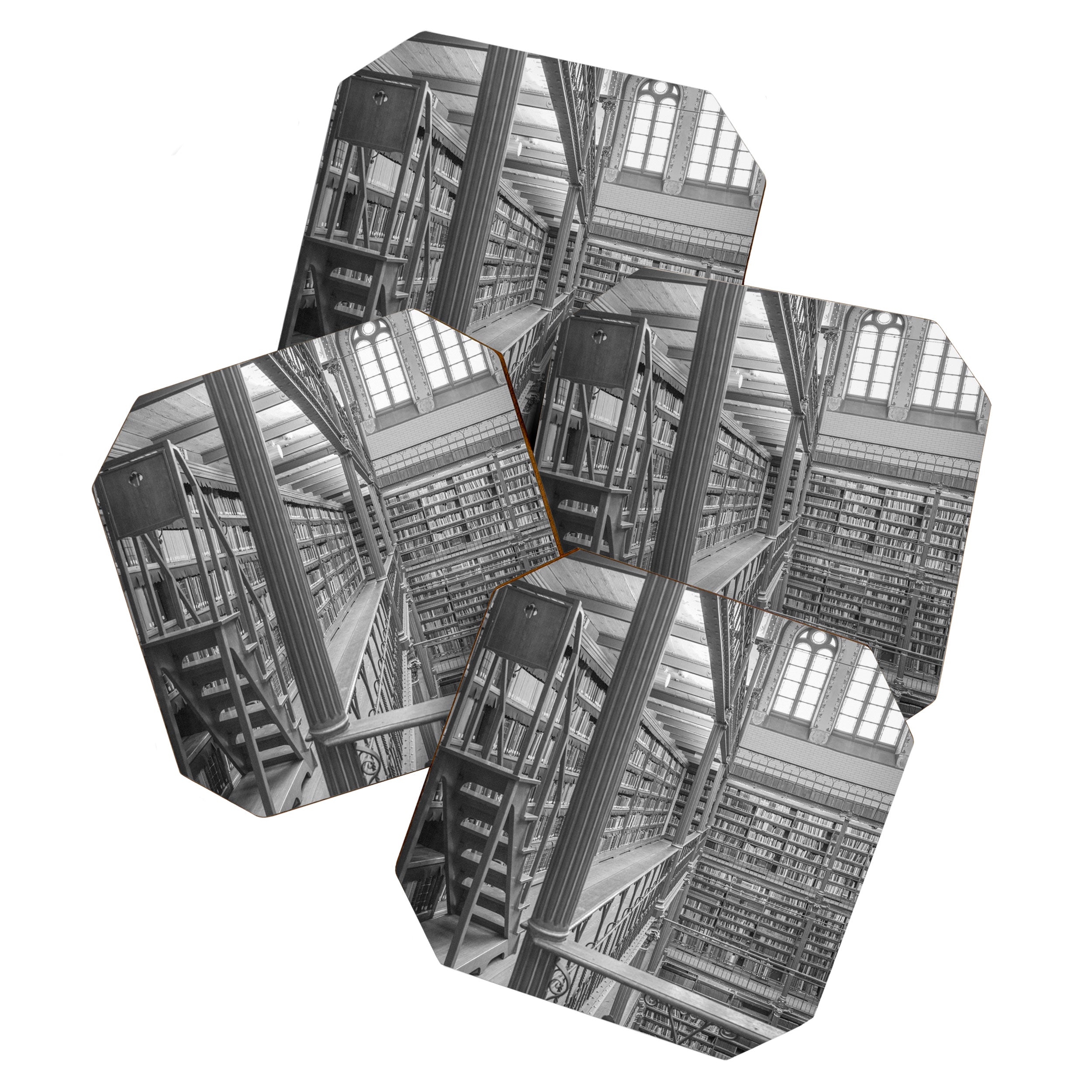Black and white art library art print,  Rijksmuseum in Amsterdam - history architecture photography Coaster Gallery Image 1