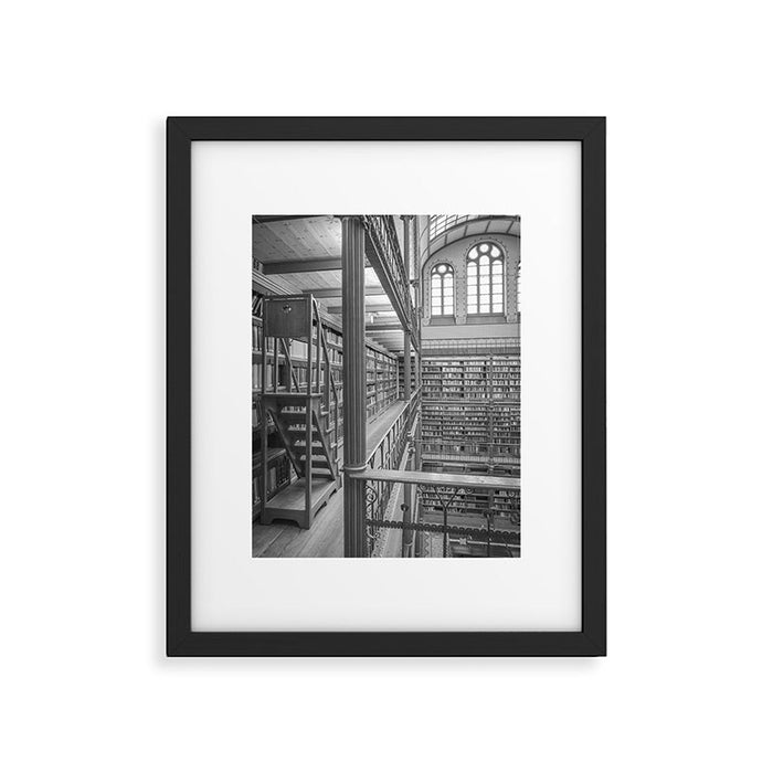 Black and white art library art print,  Rijksmuseum in Amsterdam - history architecture photography Framed Art Print Gallery Image 1