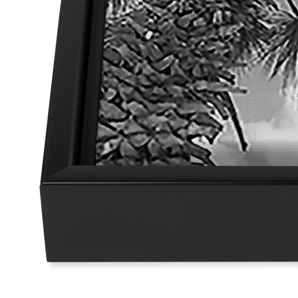 Black and white palm tree in Spain - summer nature and travel photography.  Framed Canvas Print Gallery Image 3