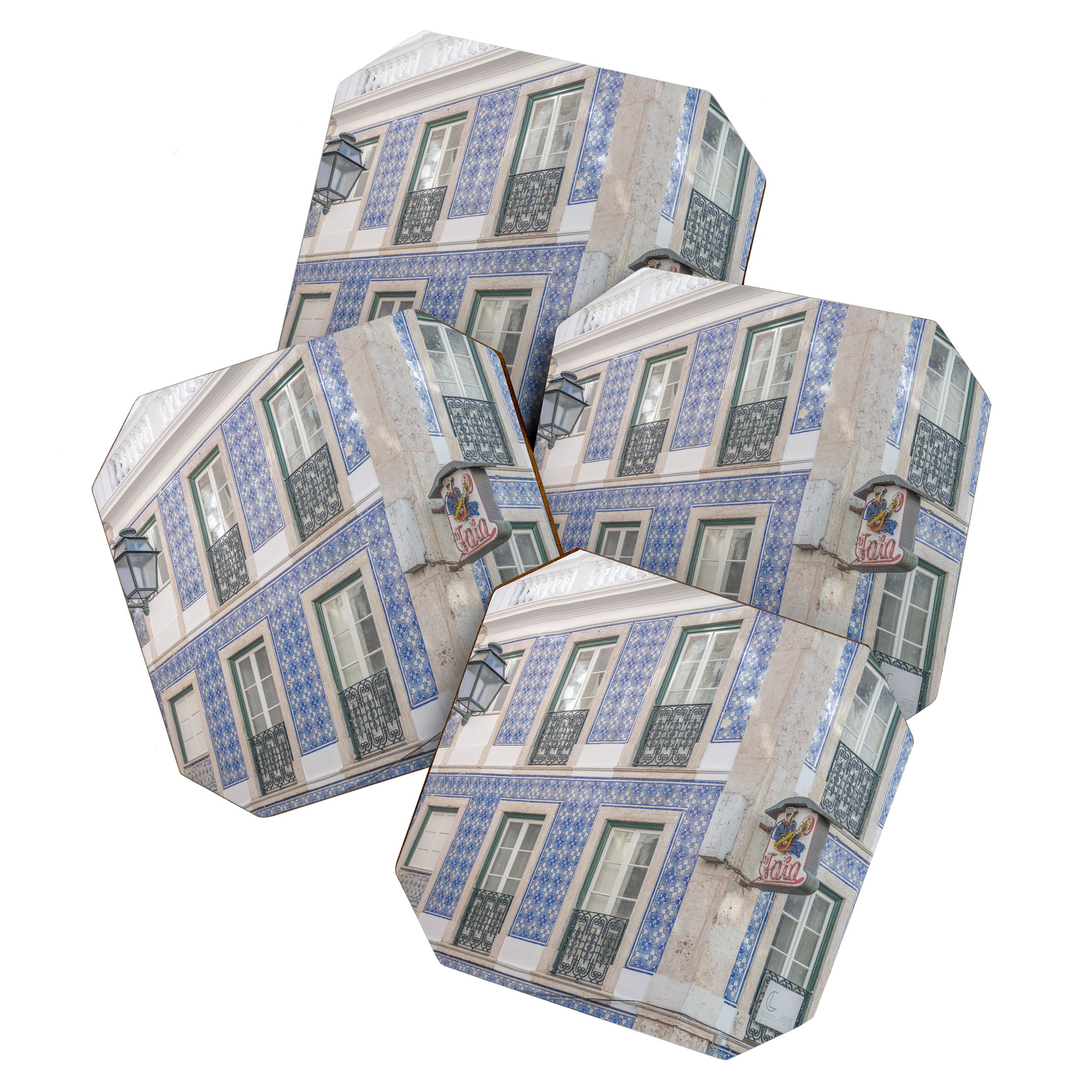 Blue azulejos on a corner building in Alfama, Lisbon, Portugal - street and travel photography Coaster Gallery Image 1