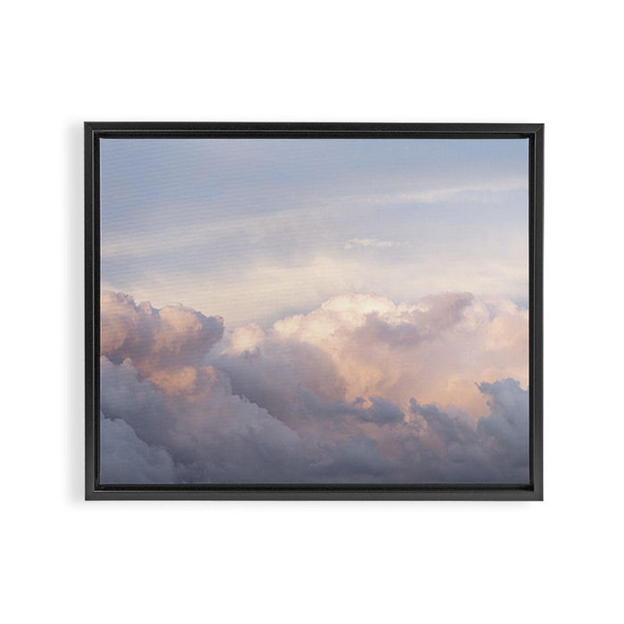 Blush pink clouds in Norway, and dreamy pink and pastel blue - summer sunset nature photography Framed Canvas Print Gallery Image 1