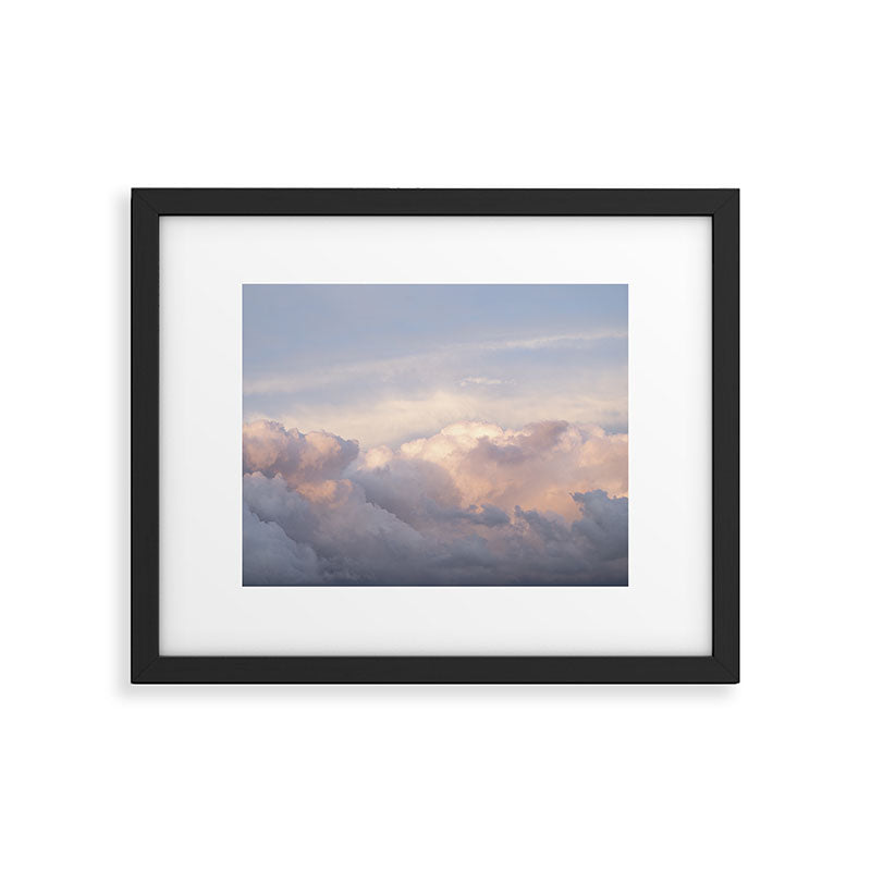 Blush pink clouds in Norway, and dreamy pink and pastel blue - summer sunset nature photography Framed Art Print Gallery Image 1