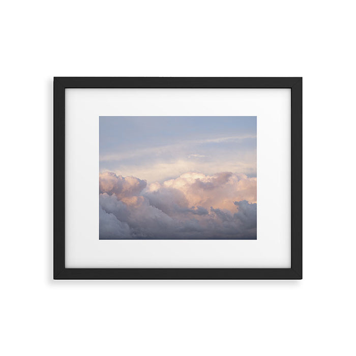 Blush pink clouds in Norway, and dreamy pink and pastel blue - summer sunset nature photography Framed Art Print Gallery Image 1