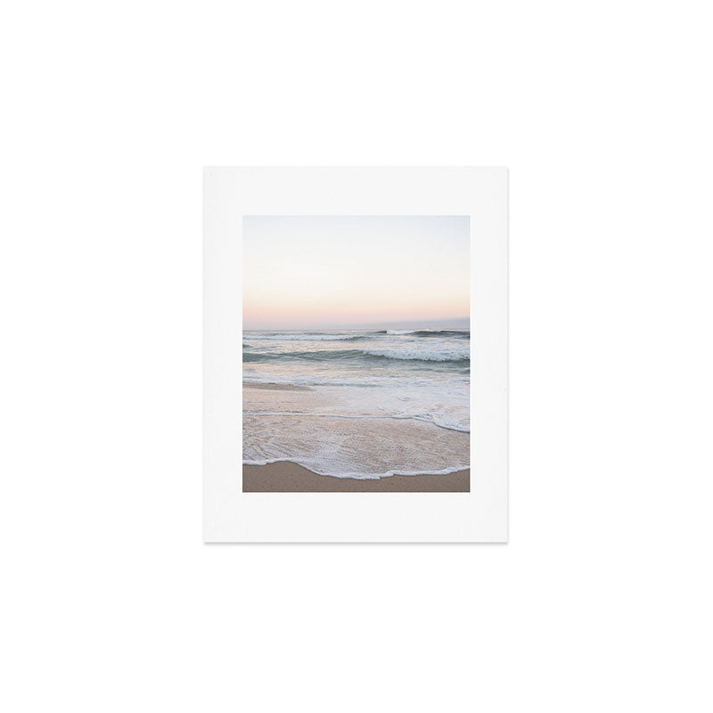 Blush pink sunrise at Praia da Adraga in Portugal  Summer nature and travel photography Art Print Gallery Image 1