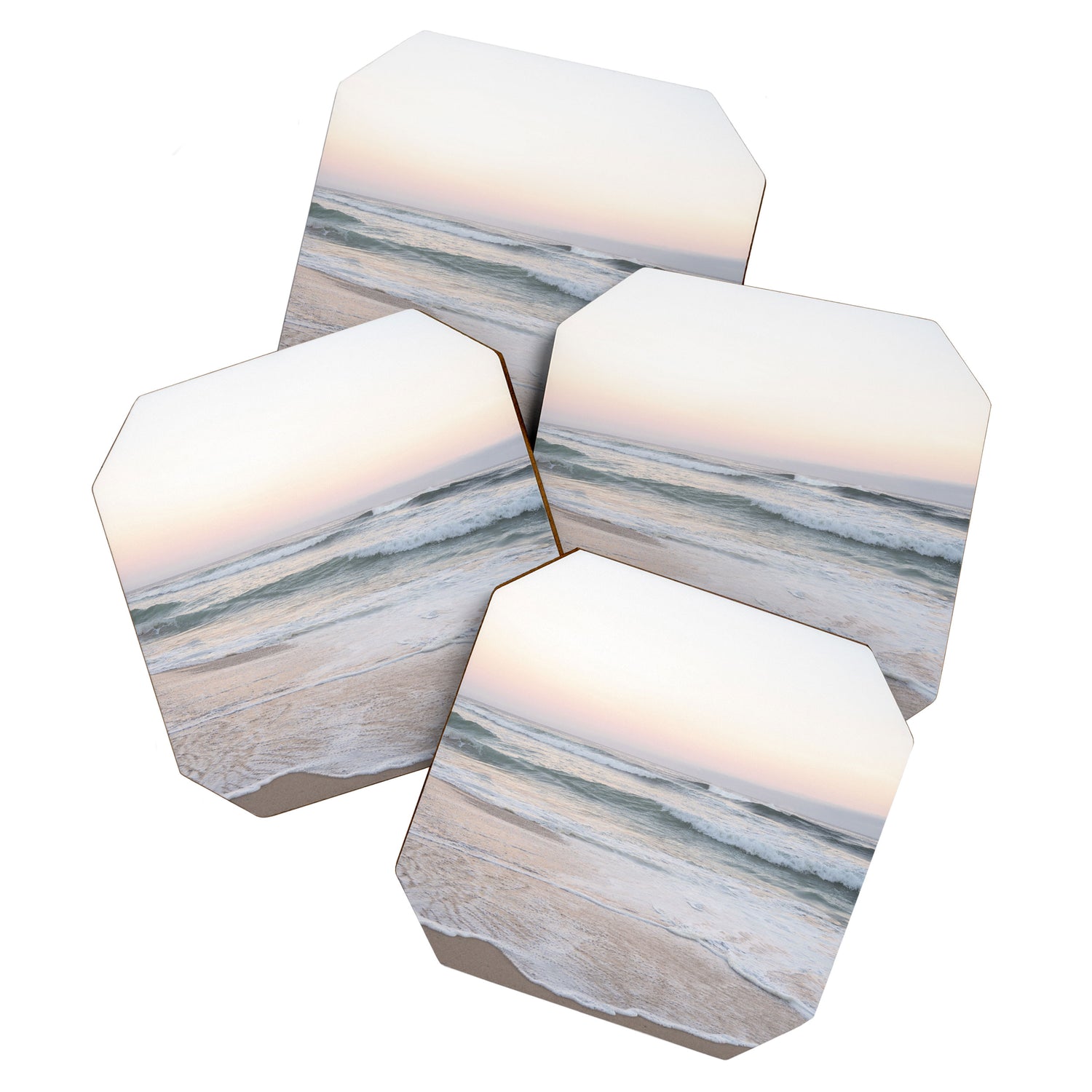 Blush pink sunrise at Praia da Adraga in Portugal  Summer nature and travel photography Coaster Gallery Image 1