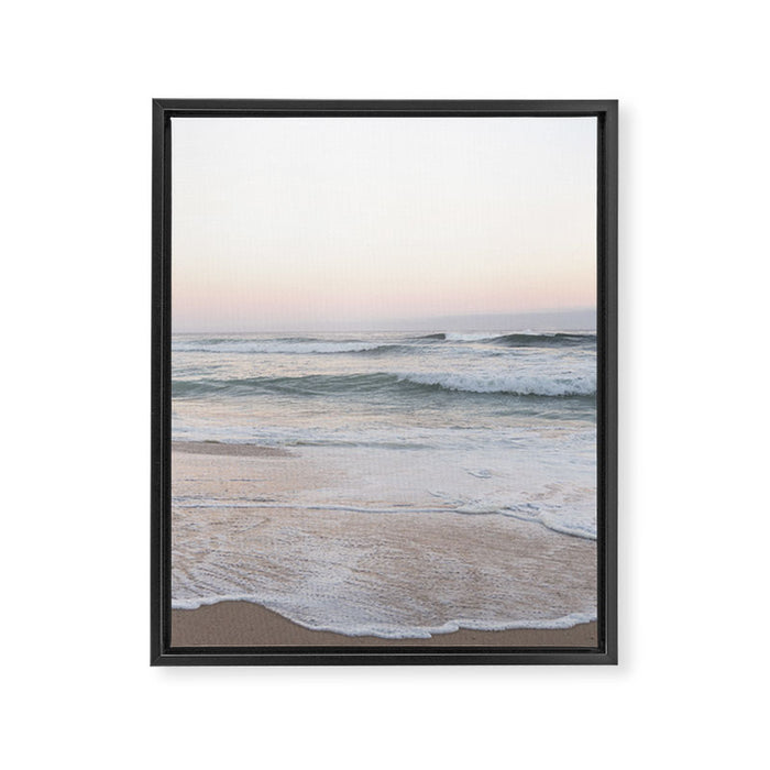 Blush pink sunrise at Praia da Adraga in Portugal  Summer nature and travel photography Framed Canvas Print Gallery Image 1