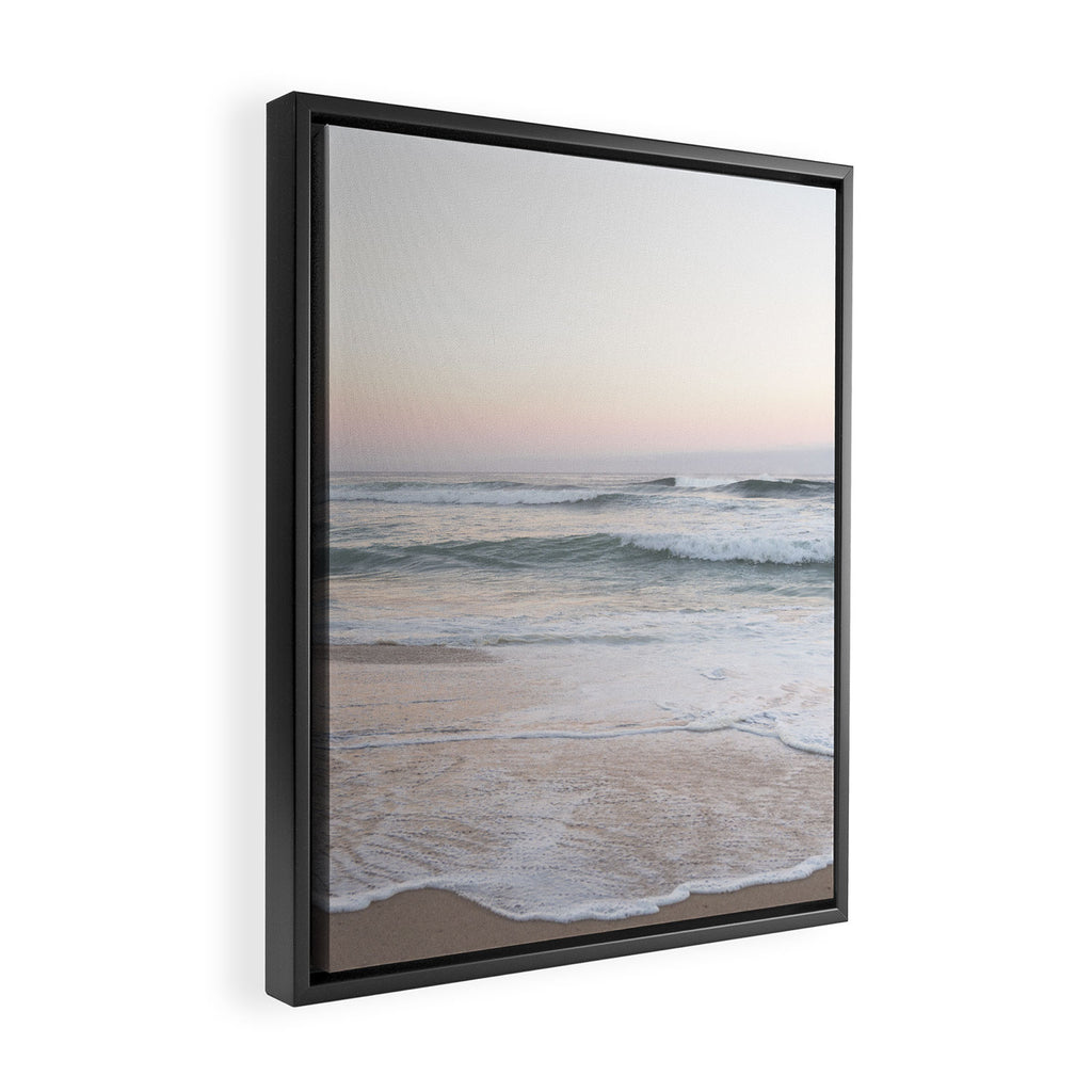 Blush pink sunrise at Praia da Adraga in Portugal  Summer nature and travel photography Framed Canvas Print Gallery Image 2