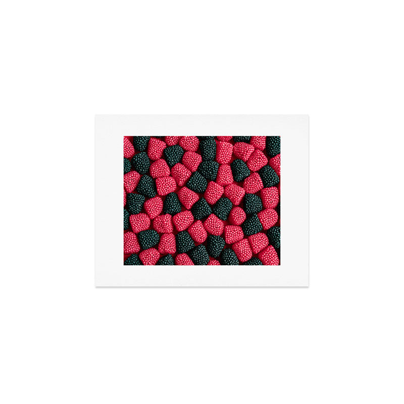 Raspberry and blackberry gummies - black and red candy - food photography Art Print Gallery Image 1