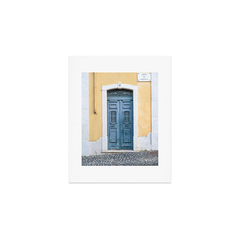 The blue door number 2 in Lisbon Portugal  Summer street and travel photography Art Print Gallery Image 1