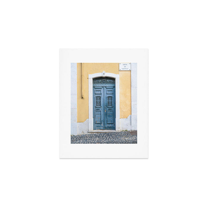 The blue door number 2 in Lisbon Portugal  Summer street and travel photography Art Print Gallery Image 1