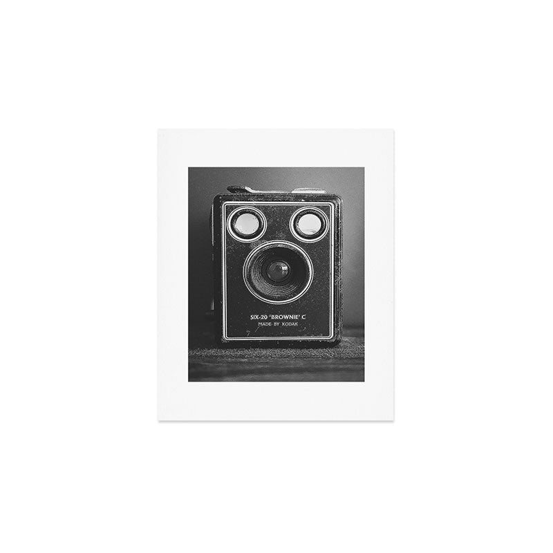 Vintage Brownie Kodak camera still life - retro film analog photography - black and white print Art Print Gallery Image 1
