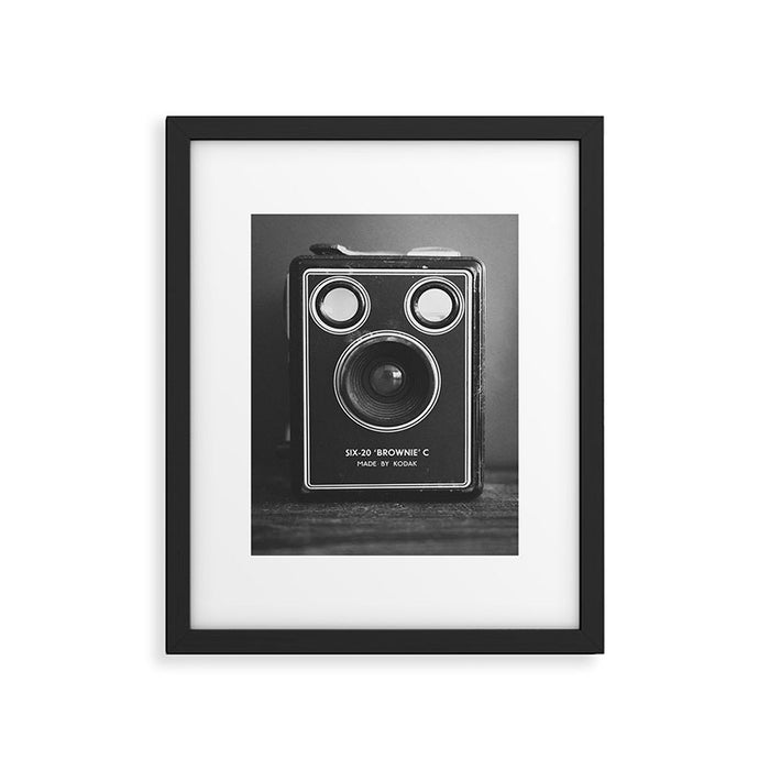 Vintage Brownie Kodak camera still life - retro film analog photography - black and white print Framed Art Print Gallery Image 1