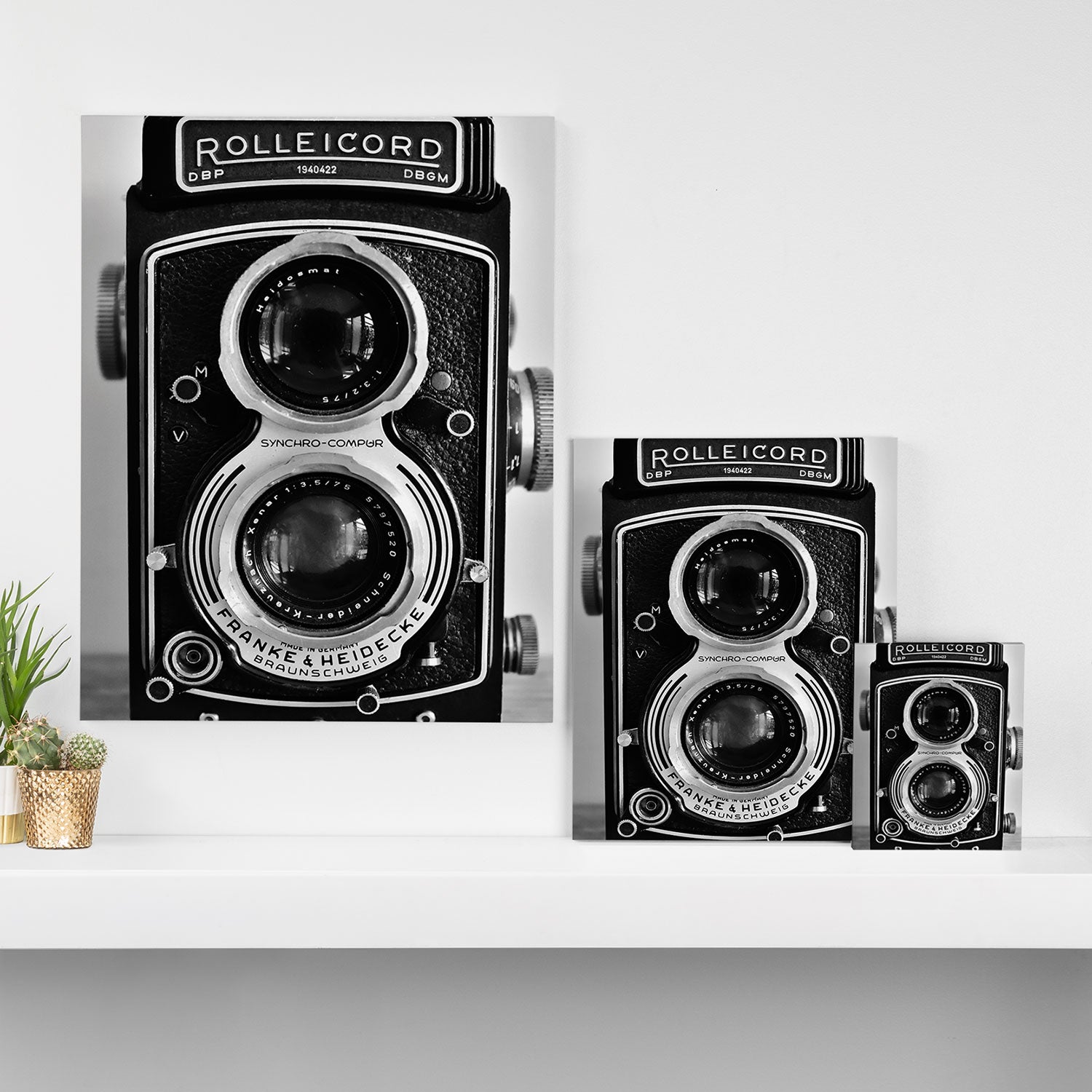 Vintage photograph camera art print- black and white retro rolleicord - film photography Canvas Print Gallery Image 3