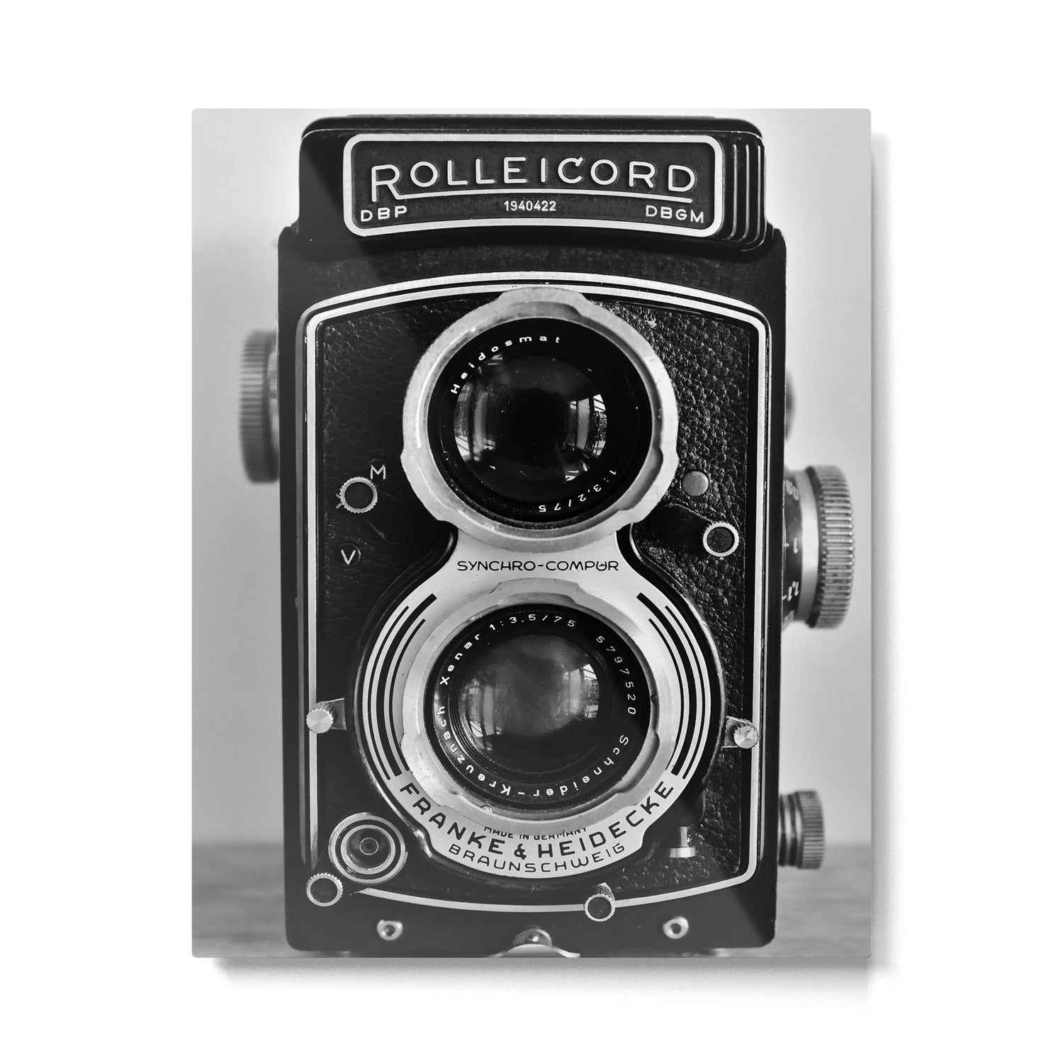 Vintage photograph camera art print- black and white retro rolleicord - film photography Metal Print Gallery Image 4