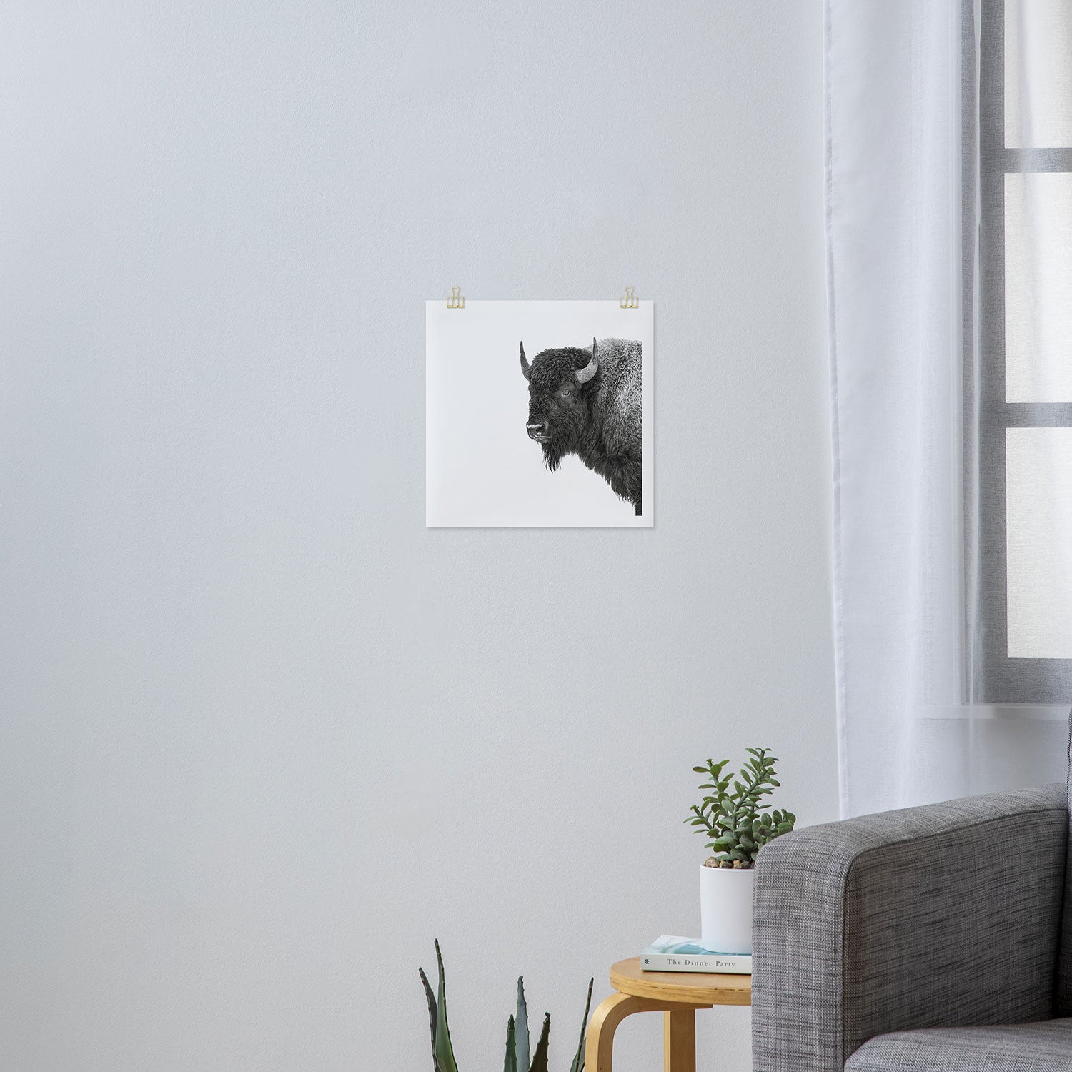 Bison Black and White Wildlife Photography Square Art Print Gallery Image 3
