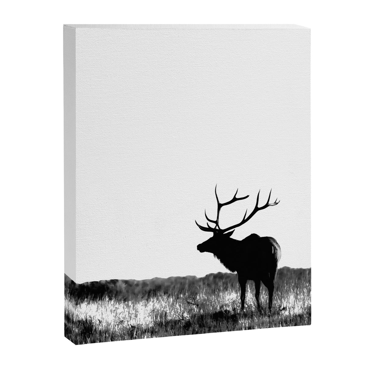 Elk Silhouette  Black and White  Canvas Print Gallery Image 8