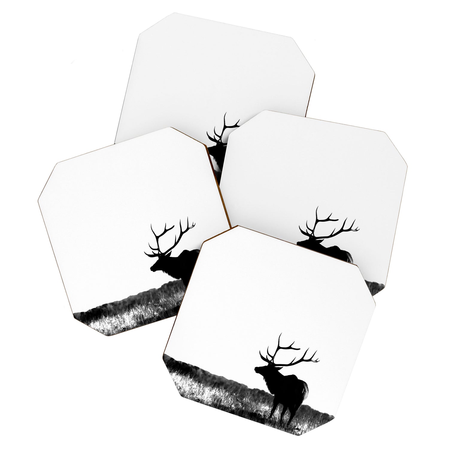 Elk Silhouette  Black and White  Coaster Gallery Image 1