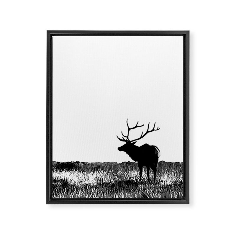 Elk Silhouette  Black and White  Framed Canvas Print Gallery Image 8