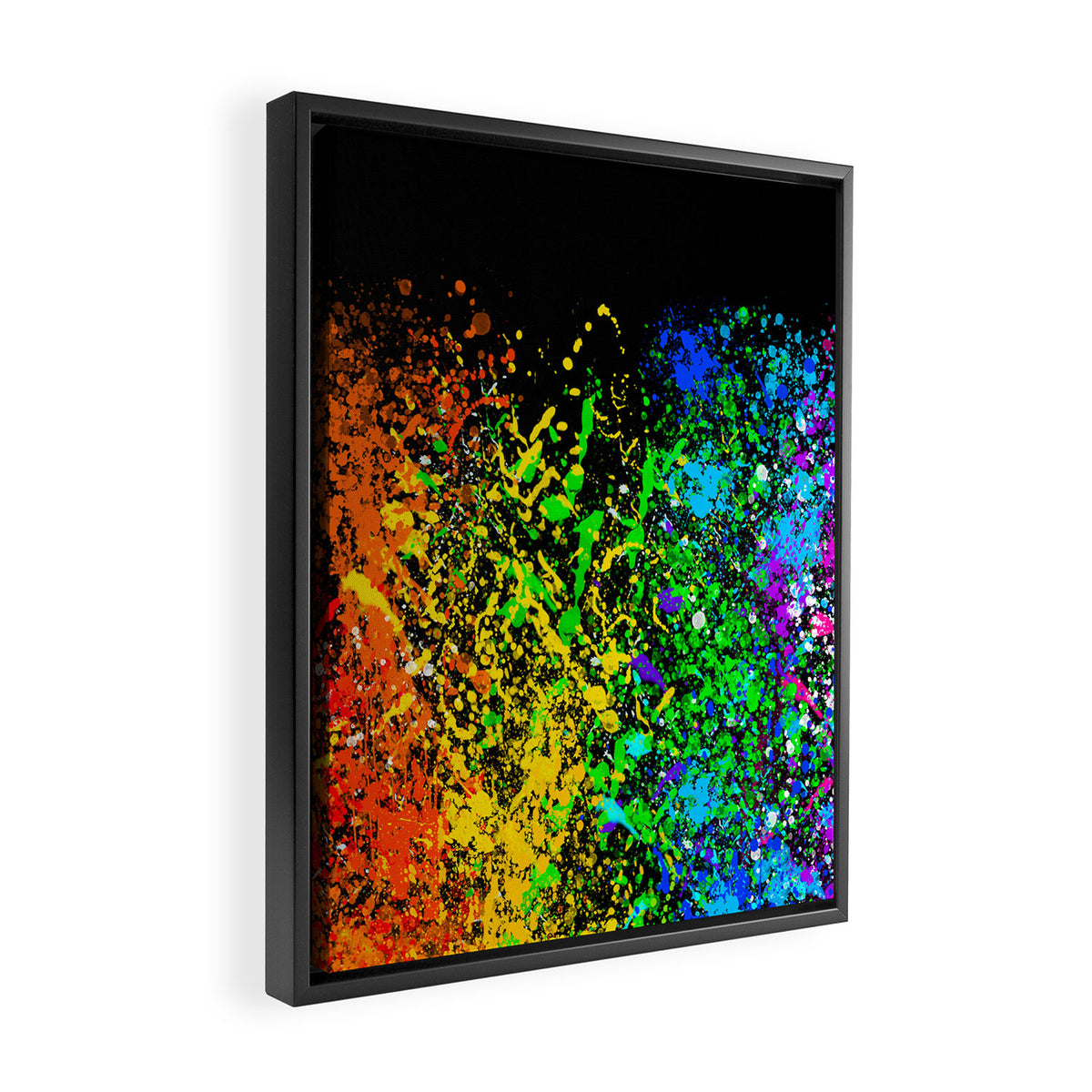 Black Rainbow Color Splatter Framed Canvas Print Gallery Image 2