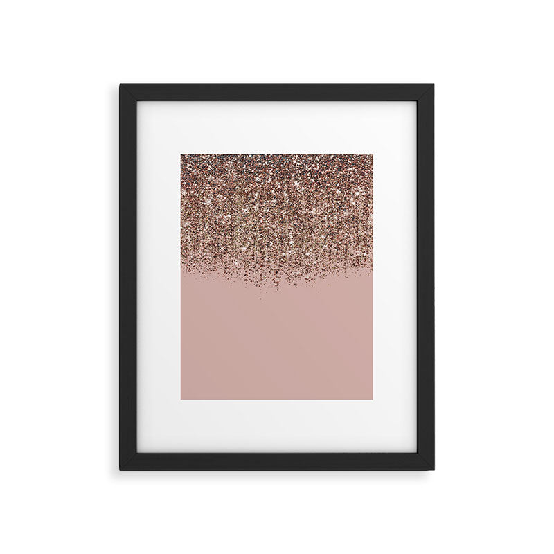 Blush Pink Rose Gold Bronze Cascading Glitter Framed Art Print Gallery Image 5