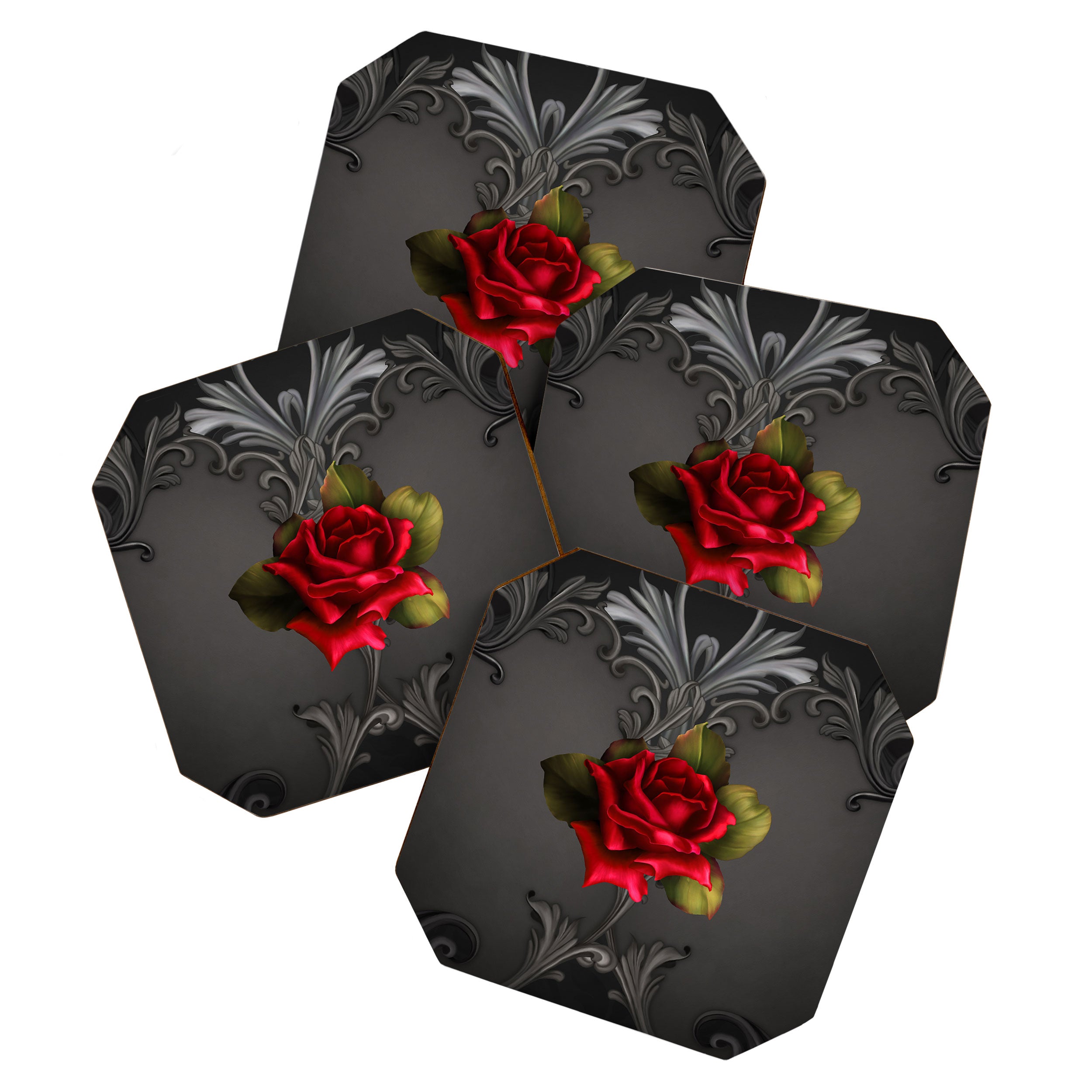 Gothic Glamour Red Rose Black Ornamental Glam Coaster Gallery Image 1