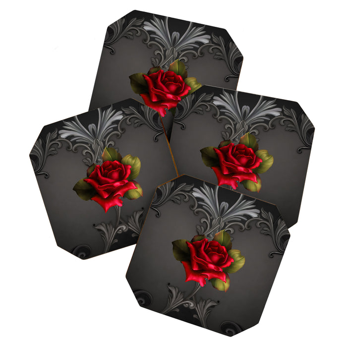 Gothic Glamour Red Rose Black Ornamental Glam Coaster Gallery Image 1