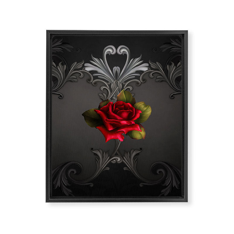 Gothic Glamour Red Rose Black Ornamental Glam Framed Canvas Print Gallery Image 6