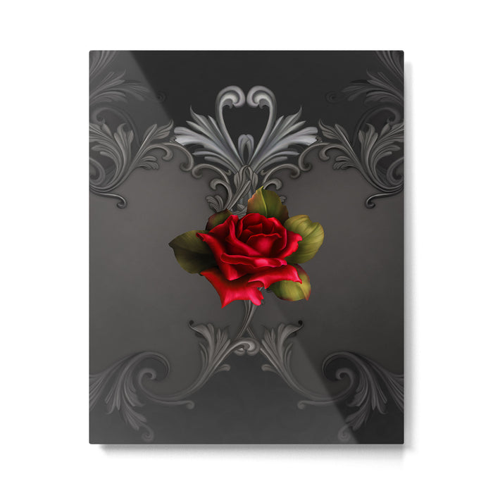 Gothic Glamour Red Rose Black Ornamental Glam Metal Print Gallery Image 1