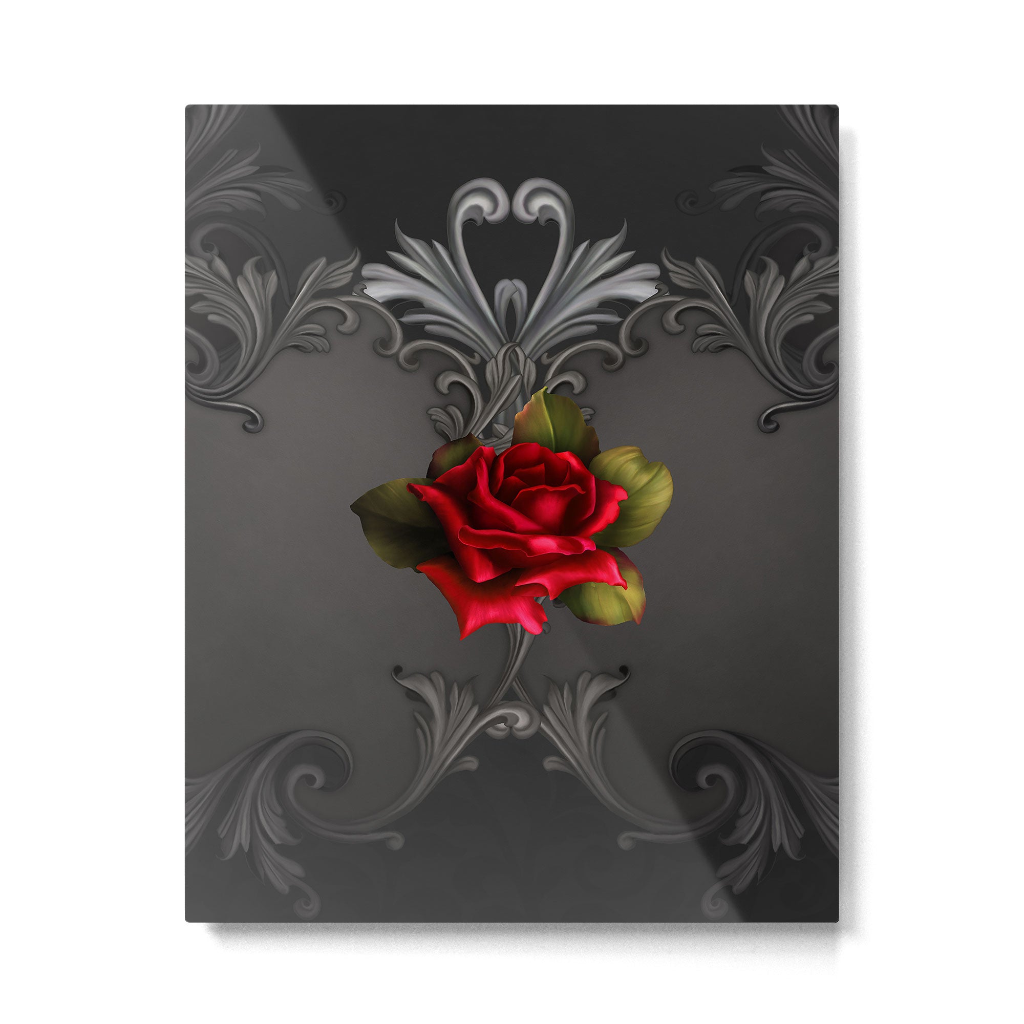 Gothic Glamour Red Rose Black Ornamental Glam Metal Print Gallery Image 4