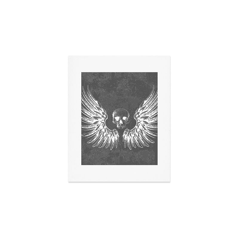 Grey & White Rock Angel Wings Skull Art Print Gallery Image 1
