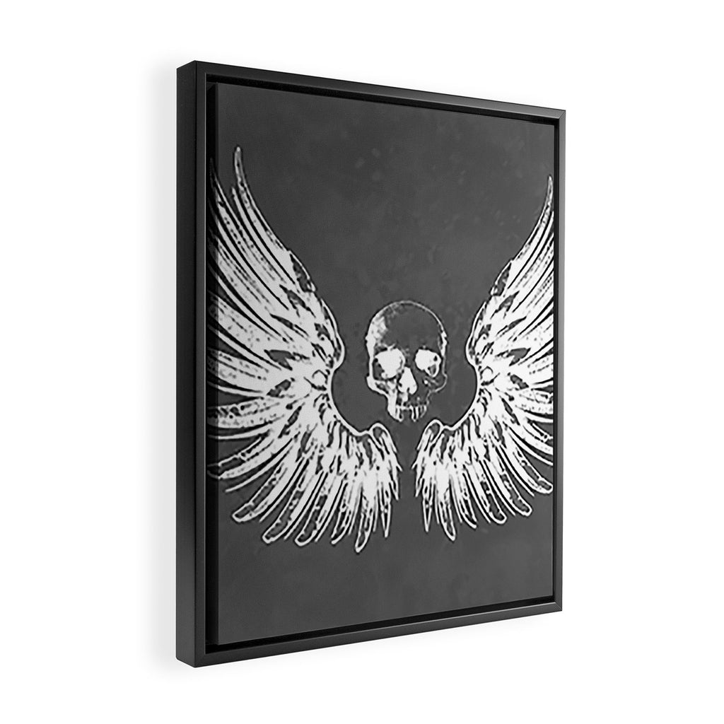 Grey & White Rock Angel Wings Skull Framed Canvas Print Gallery Image 2