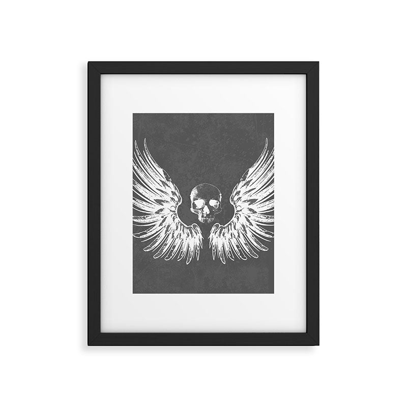 Grey & White Rock Angel Wings Skull Framed Art Print Gallery Image 6