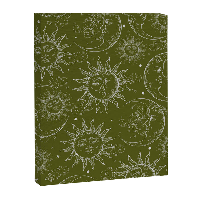 Olive Green Celestial Magic Sun Moon Stars Canvas Print Gallery Image 1