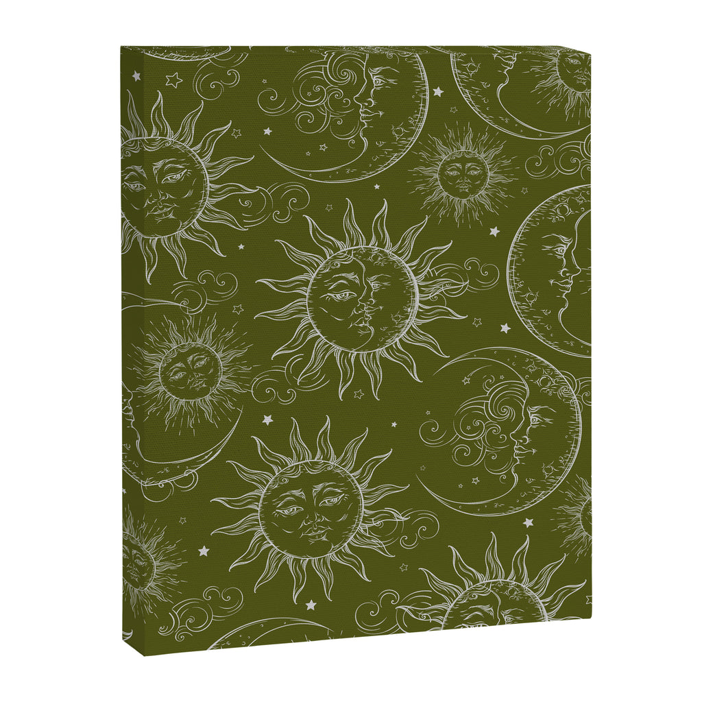 Olive Green Celestial Magic Sun Moon Stars Canvas Print Gallery Image 8