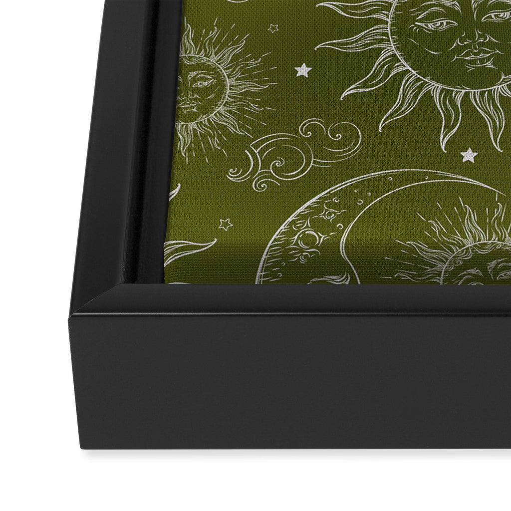 Olive Green Celestial Magic Sun Moon Stars Framed Canvas Print Gallery Image 3