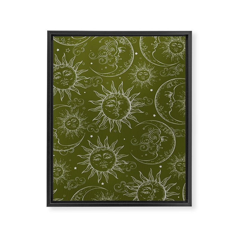 Olive Green Celestial Magic Sun Moon Stars Framed Canvas Print Gallery Image 8