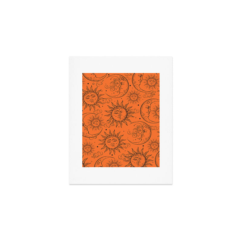 Orange Magic Celestial Sun Moon Stars Art Print Gallery Image 1