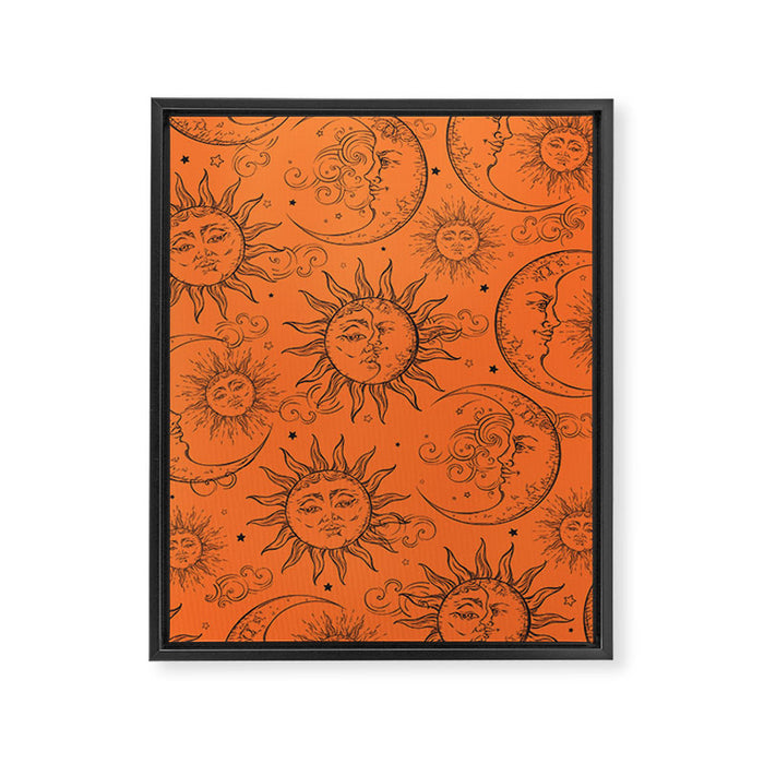 Orange Magic Celestial Sun Moon Stars Framed Canvas Print Gallery Image 1
