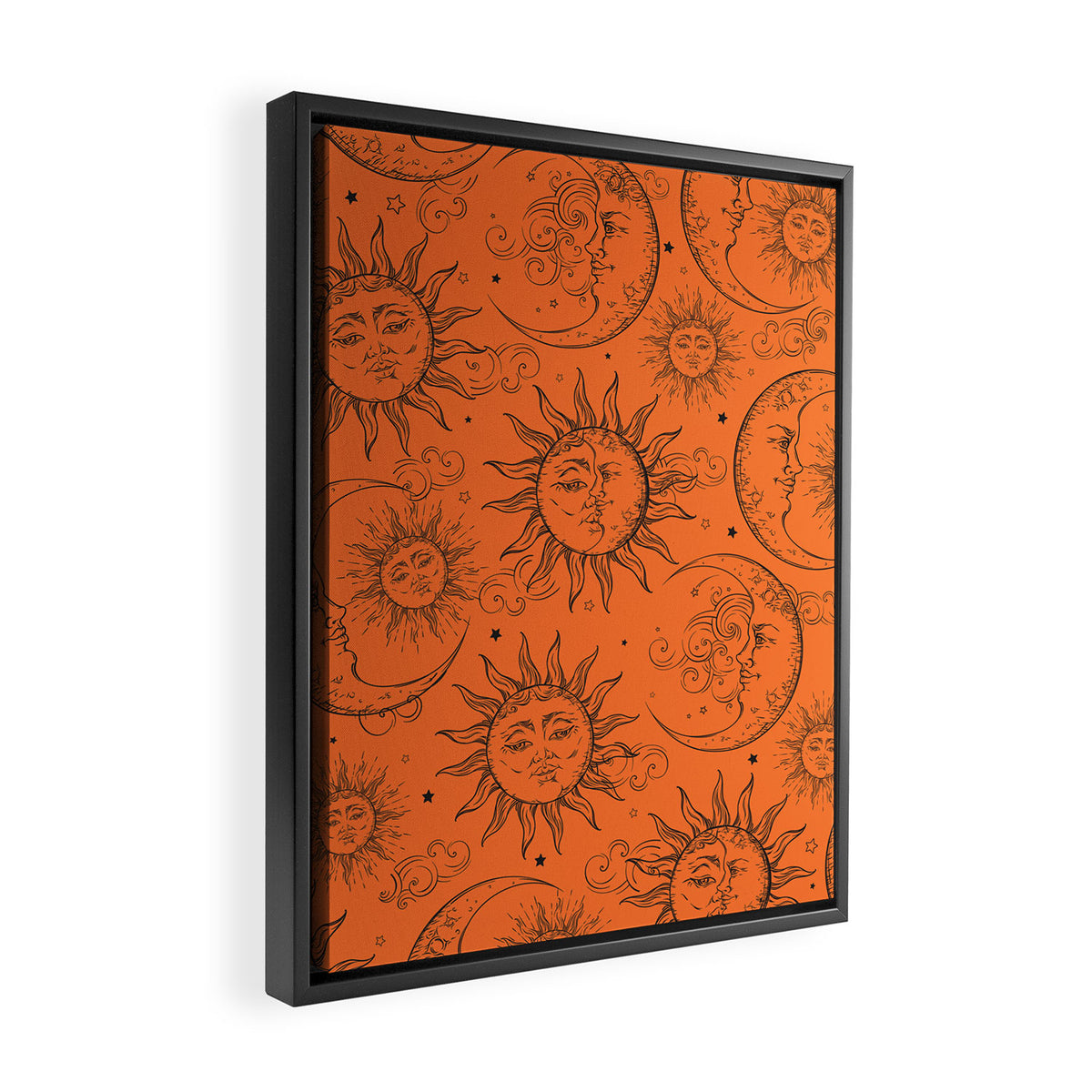 Orange Magic Celestial Sun Moon Stars Framed Canvas Print Gallery Image 2