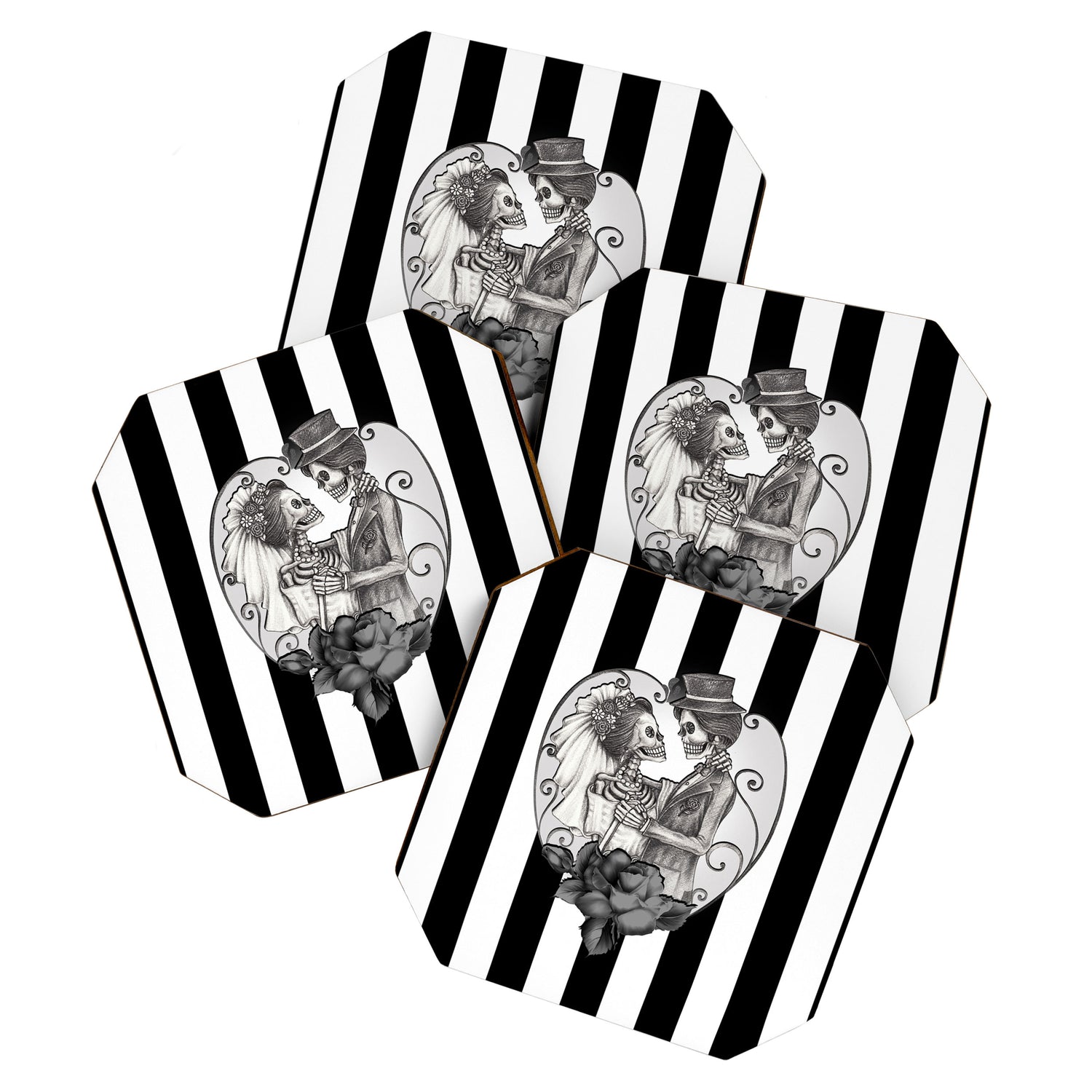 Striped Skeleton Love Couple Marriage Dance Coaster Gallery Image 1