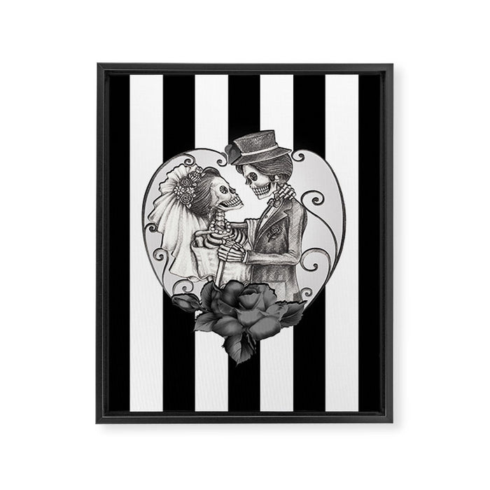 Striped Skeleton Love Couple Marriage Dance Framed Canvas Print Gallery Image 1