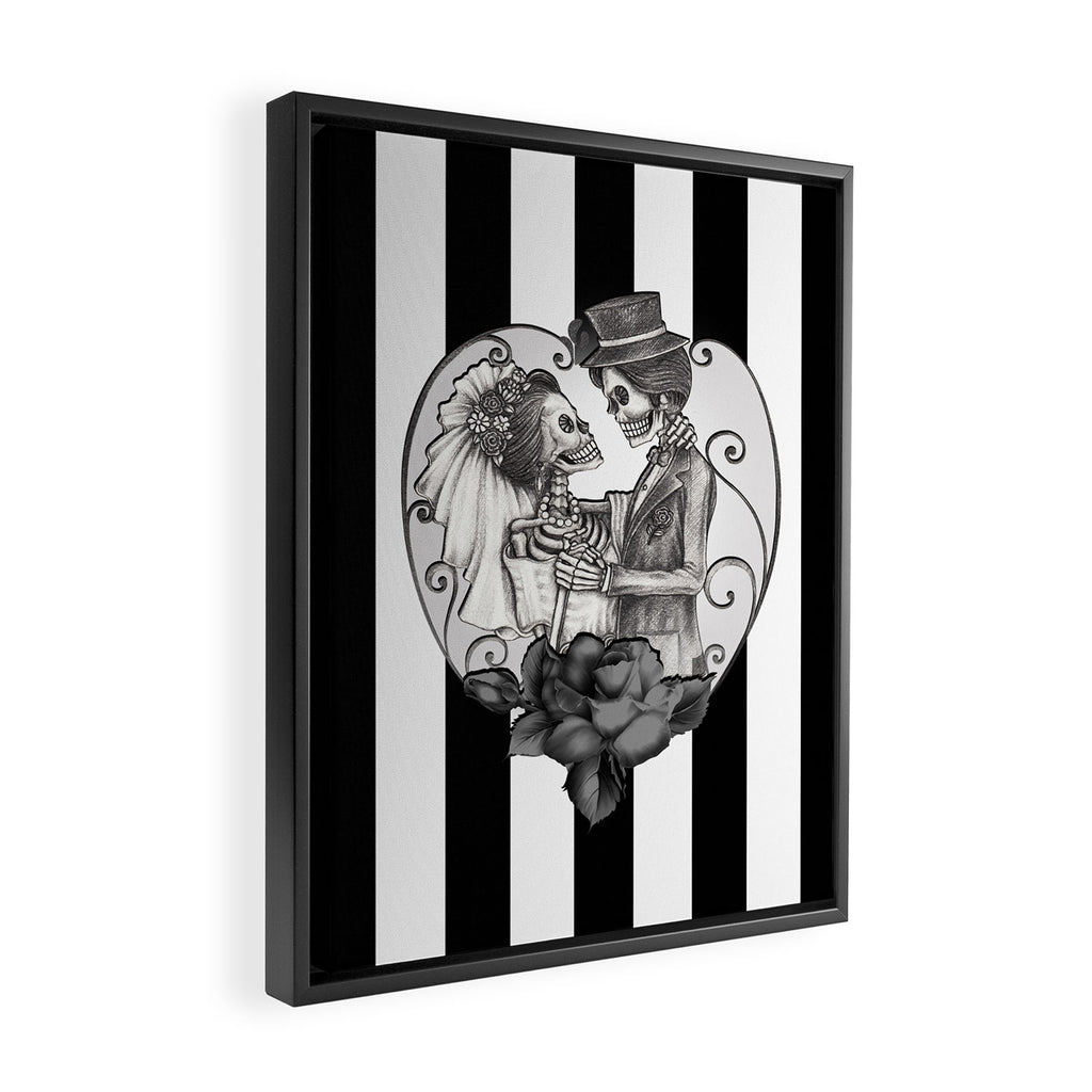 Striped Skeleton Love Couple Marriage Dance Framed Canvas Print Gallery Image 2