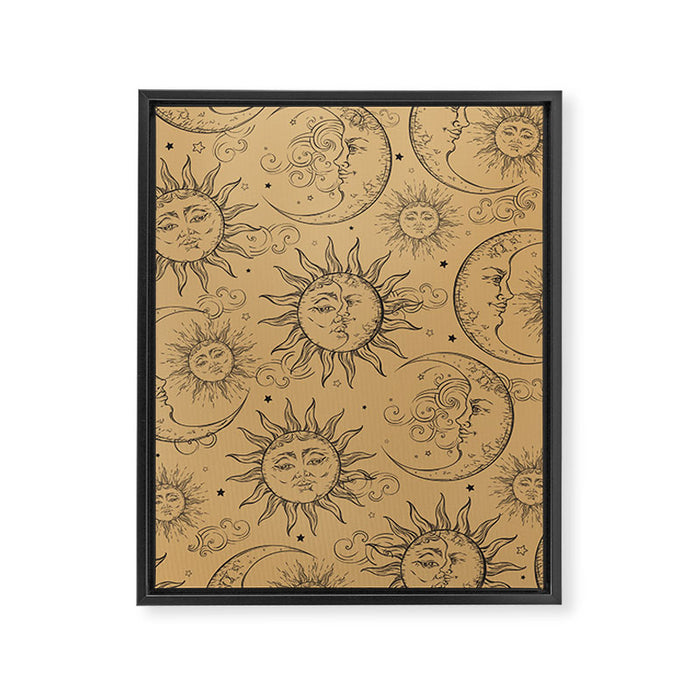Tan Magic Celestial Sun Moon Stars Framed Canvas Print Gallery Image 1